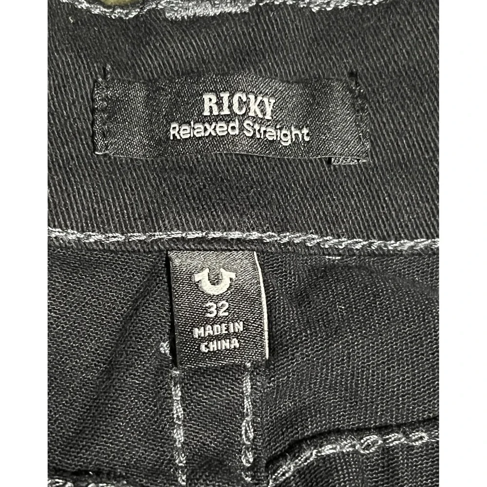 $159 NWT True Religion Ricky Flap Relaxed Jeans Black‎ WORLD TOUR BUDDHA 36x32